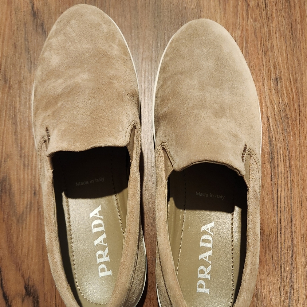 Prada Slip On Tan Suede Loafer,  Size 37.5 - Picture 3 of 7
